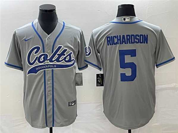Men%27s Indianapolis Colts #5 Anthony Richardson Gray Cool Base Stitched Baseball Jersey
